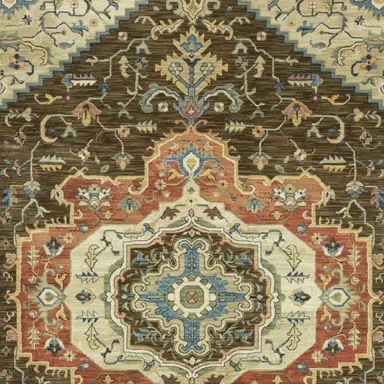 Brown And Orange Oriental Area Rug With Fringe Photo 9