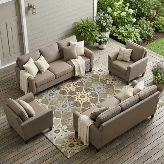 Brown And Pewter Floral Medallion Washable Indoor Outdoor Area Rug Photo 1