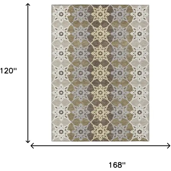 Brown And Pewter Floral Medallion Washable Indoor Outdoor Area Rug Photo 5