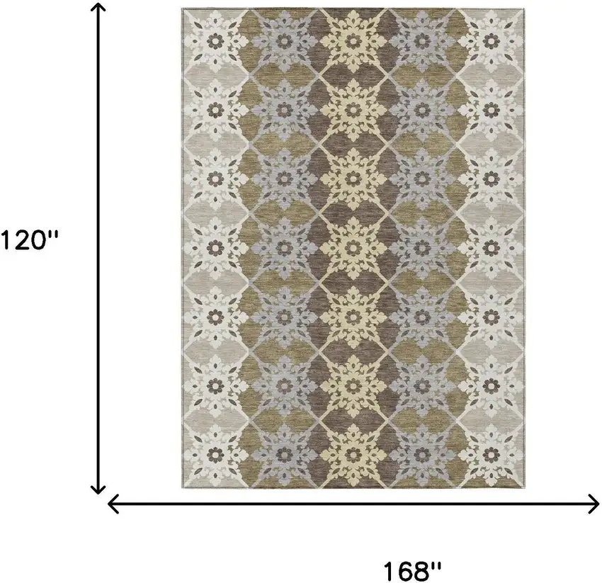 Brown And Pewter Floral Medallion Washable Indoor Outdoor Area Rug Photo 5