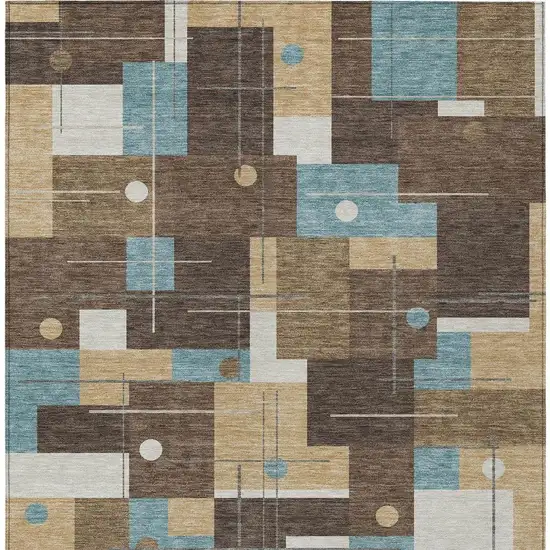 Brown And Pewter Geometric Washable Indoor Outdoor Area Rug Photo 3