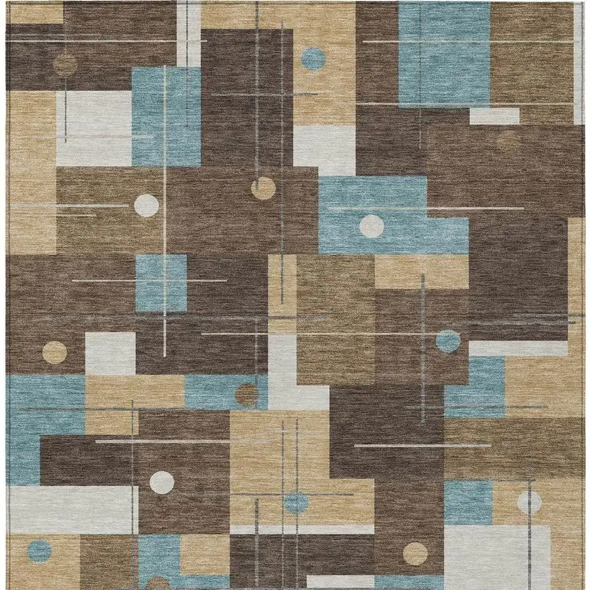 Brown And Pewter Geometric Washable Indoor Outdoor Area Rug Photo 3