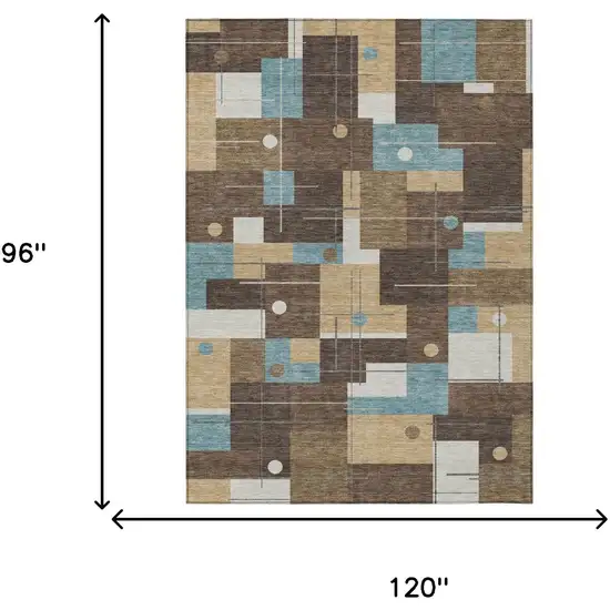 Brown And Pewter Geometric Washable Indoor Outdoor Area Rug Photo 7