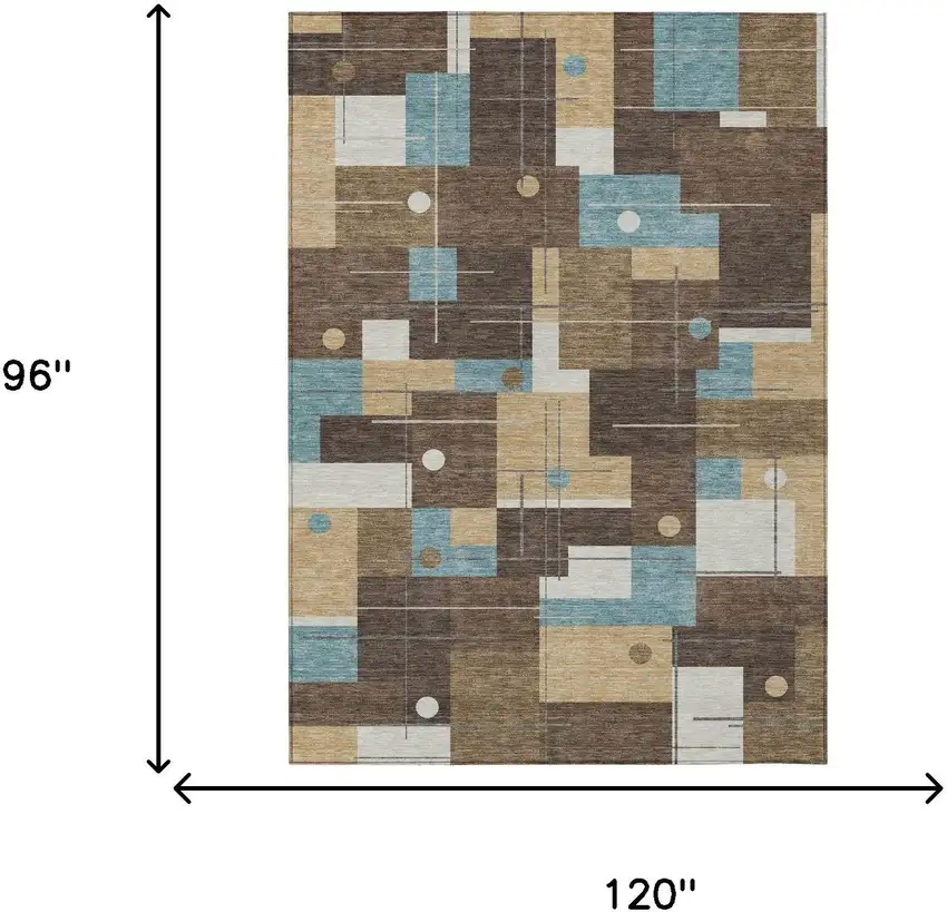 Brown And Pewter Geometric Washable Indoor Outdoor Area Rug Photo 7