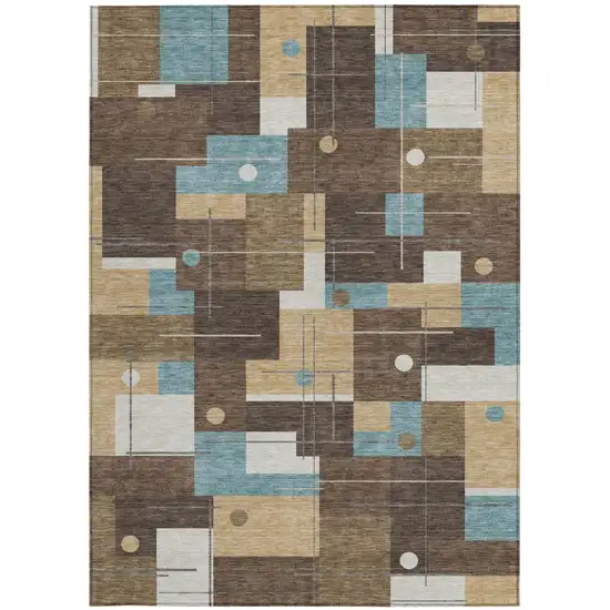 Brown And Pewter Geometric Washable Indoor Outdoor Area Rug Photo 4