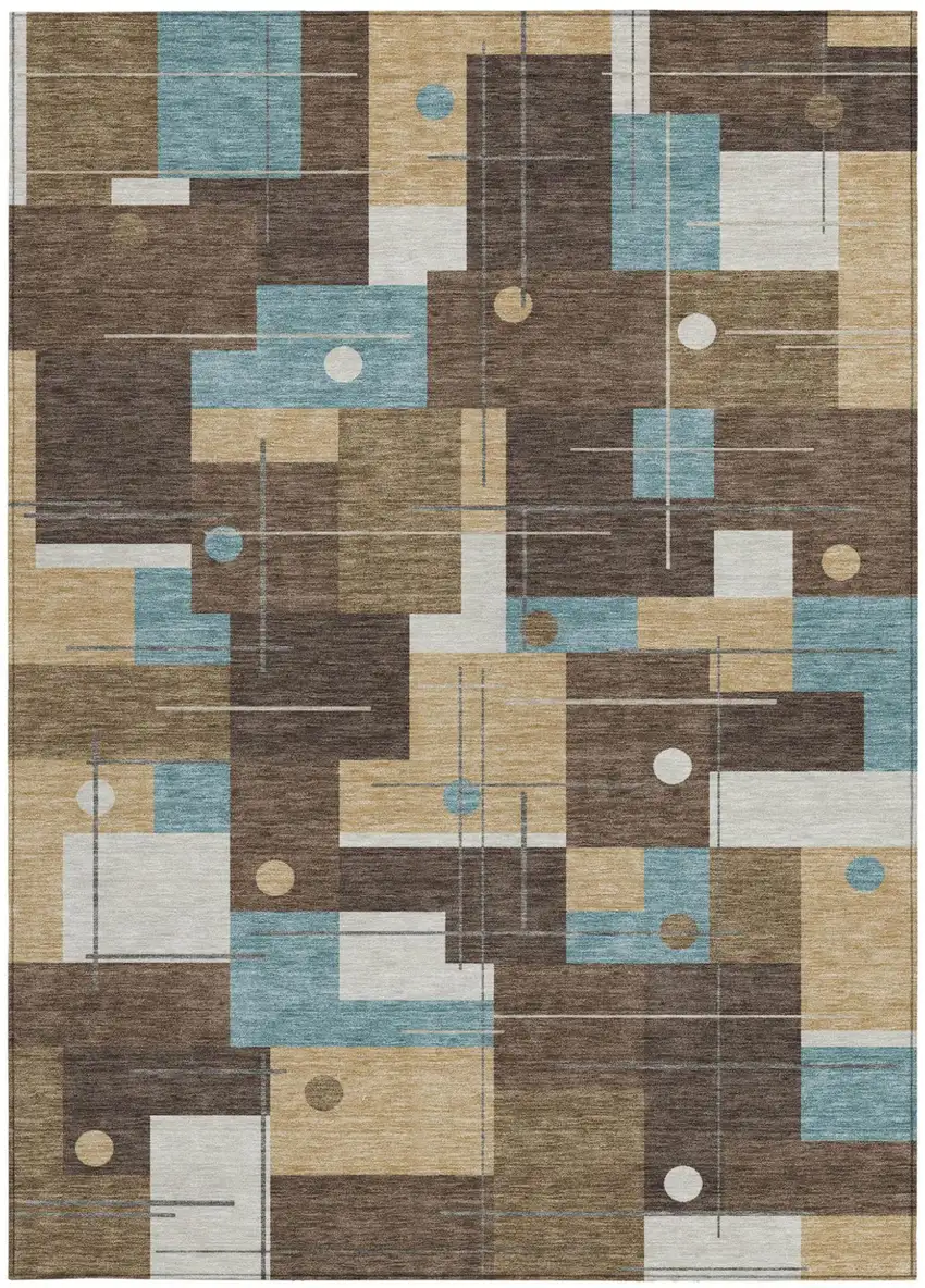 Brown And Pewter Geometric Washable Indoor Outdoor Area Rug Photo 4
