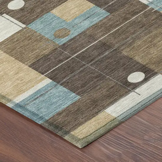 Brown And Pewter Geometric Washable Indoor Outdoor Area Rug Photo 5