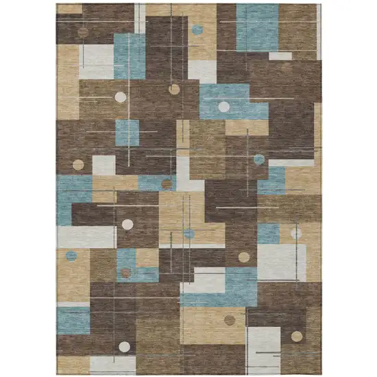 Brown And Pewter Geometric Washable Indoor Outdoor Area Rug Photo 2