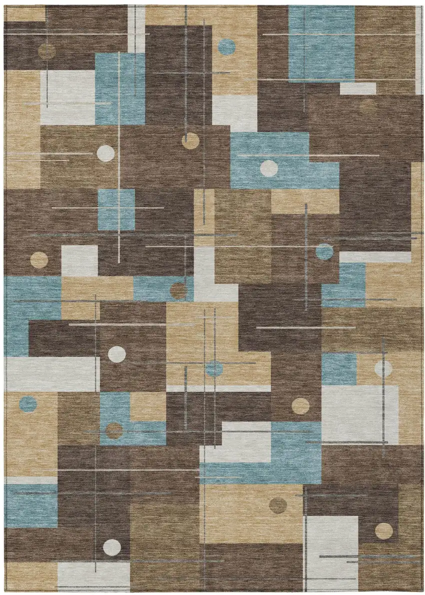 Brown And Pewter Geometric Washable Indoor Outdoor Area Rug Photo 2