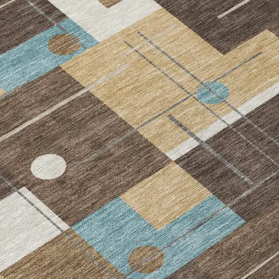 Brown And Pewter Geometric Washable Indoor Outdoor Area Rug Photo 6