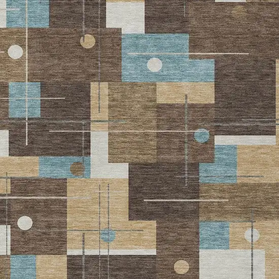 Brown And Pewter Geometric Washable Indoor Outdoor Area Rug Photo 3