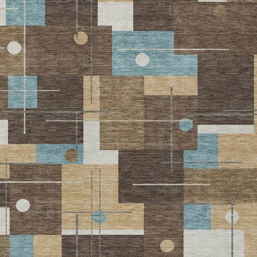 Brown And Pewter Geometric Washable Indoor Outdoor Area Rug Photo 3
