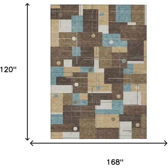 Brown And Pewter Geometric Washable Indoor Outdoor Area Rug Photo 7