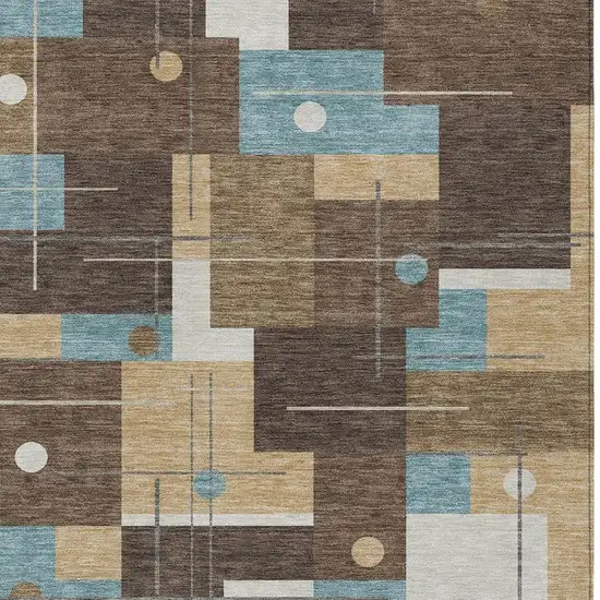 Brown And Pewter Geometric Washable Indoor Outdoor Area Rug Photo 3