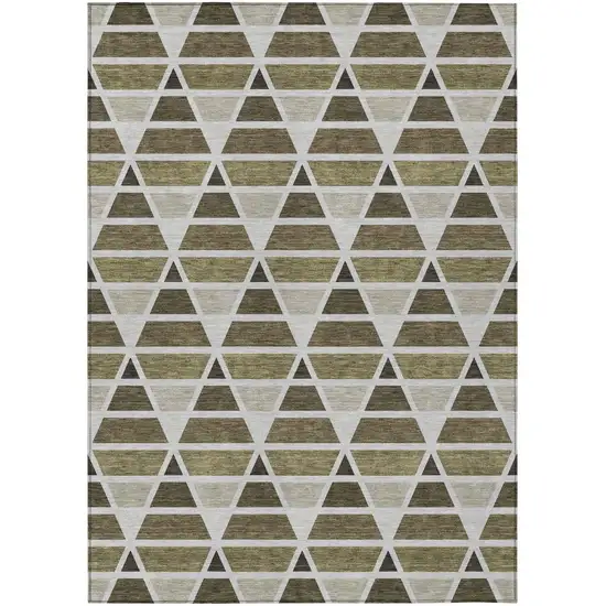 Brown And Pewter Geometric Washable Indoor Outdoor Area Rug Photo 2