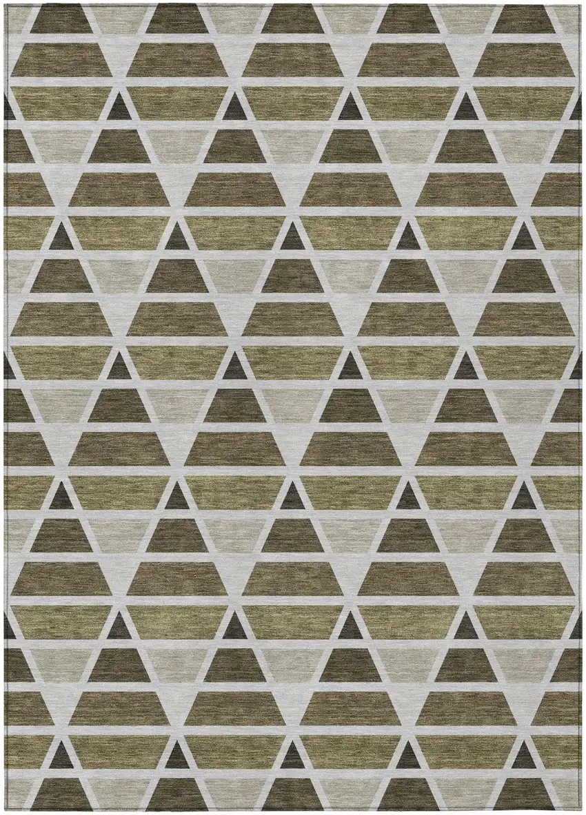 Brown And Pewter Geometric Washable Indoor Outdoor Area Rug Photo 2
