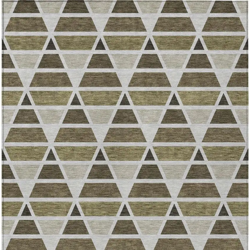 Brown And Pewter Geometric Washable Indoor Outdoor Area Rug Photo 4