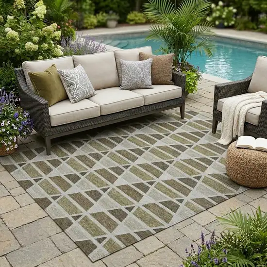 Brown And Pewter Geometric Washable Indoor Outdoor Area Rug Photo 1