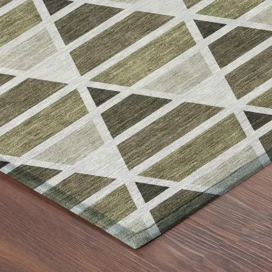 Brown And Pewter Geometric Washable Indoor Outdoor Area Rug Photo 5