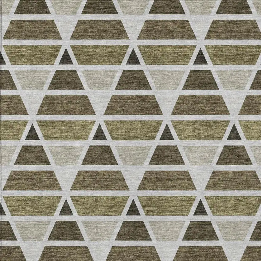 Brown And Pewter Geometric Washable Indoor Outdoor Area Rug Photo 3