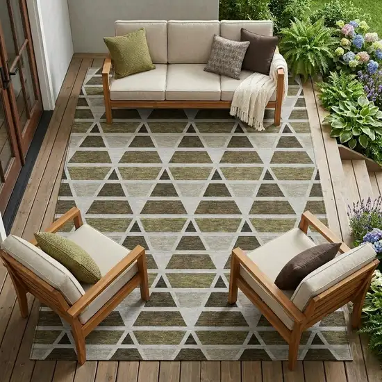 Brown And Pewter Geometric Washable Indoor Outdoor Area Rug Photo 1