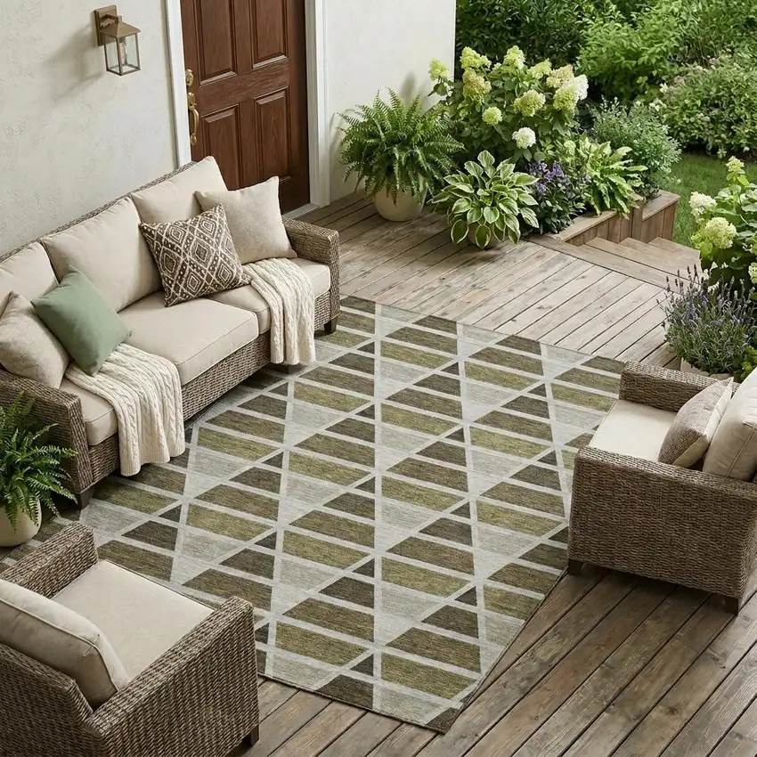Brown And Pewter Geometric Washable Indoor Outdoor Area Rug Photo 1
