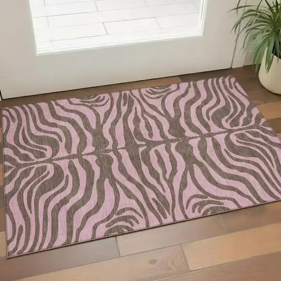 Brown And Pink Animal Print Washable Area Rug With UV Protection Photo 2