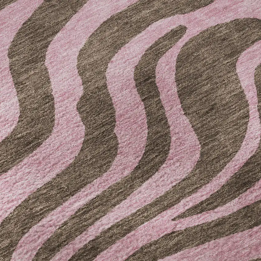 Brown And Pink Animal Print Washable Area Rug With UV Protection Photo 9
