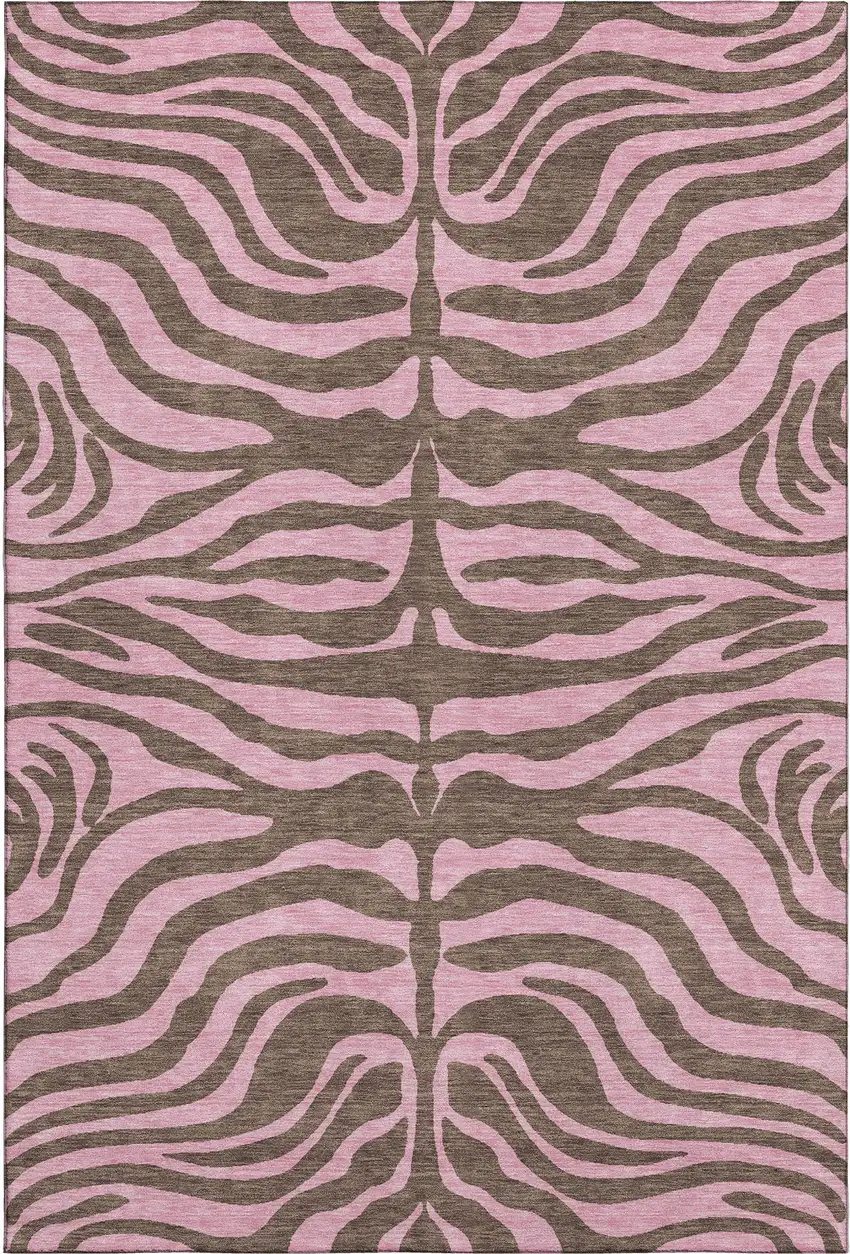 Brown And Pink Animal Print Washable Area Rug With UV Protection Photo 1