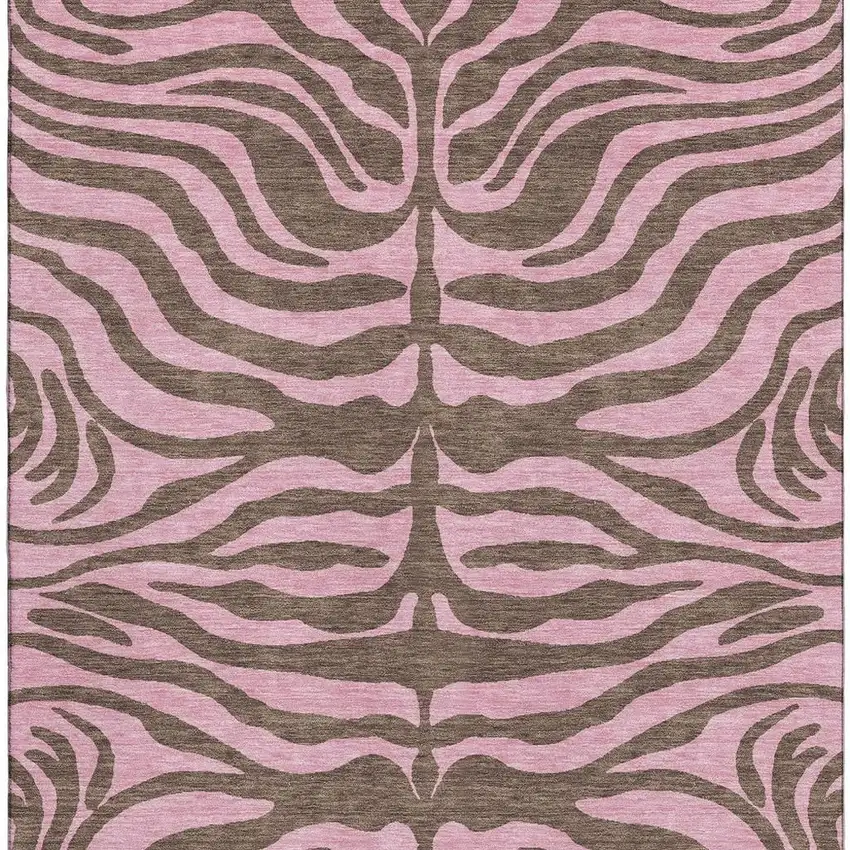 Brown And Pink Animal Print Washable Area Rug With UV Protection Photo 3