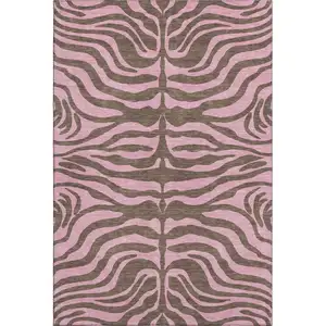 Photo of Brown And Pink Animal Print Washable Area Rug With UV Protection