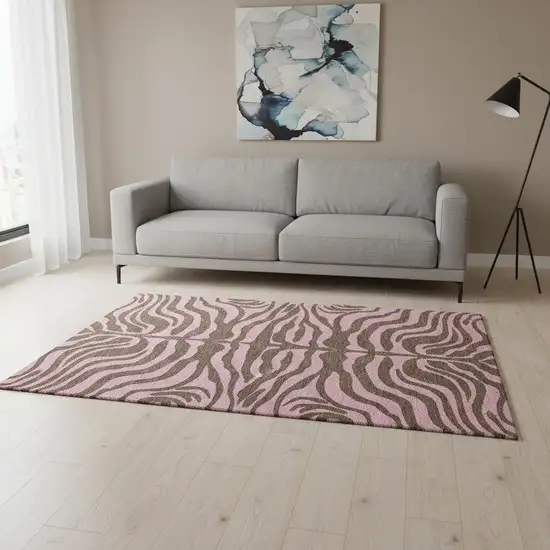 Brown And Pink Animal Print Washable Area Rug With UV Protection Photo 2
