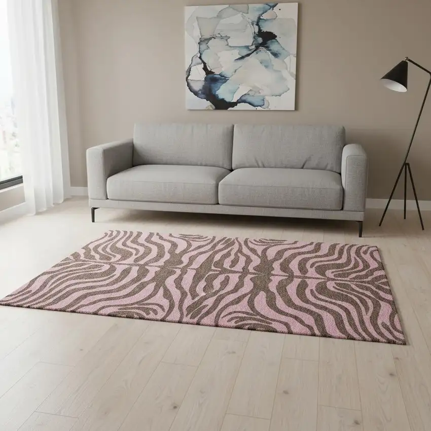 Brown And Pink Animal Print Washable Area Rug With UV Protection Photo 2