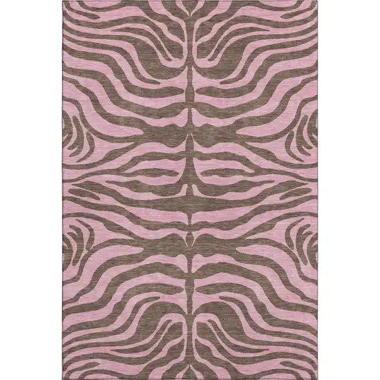 Brown And Pink Animal Print Washable Area Rug With UV Protection Photo 1