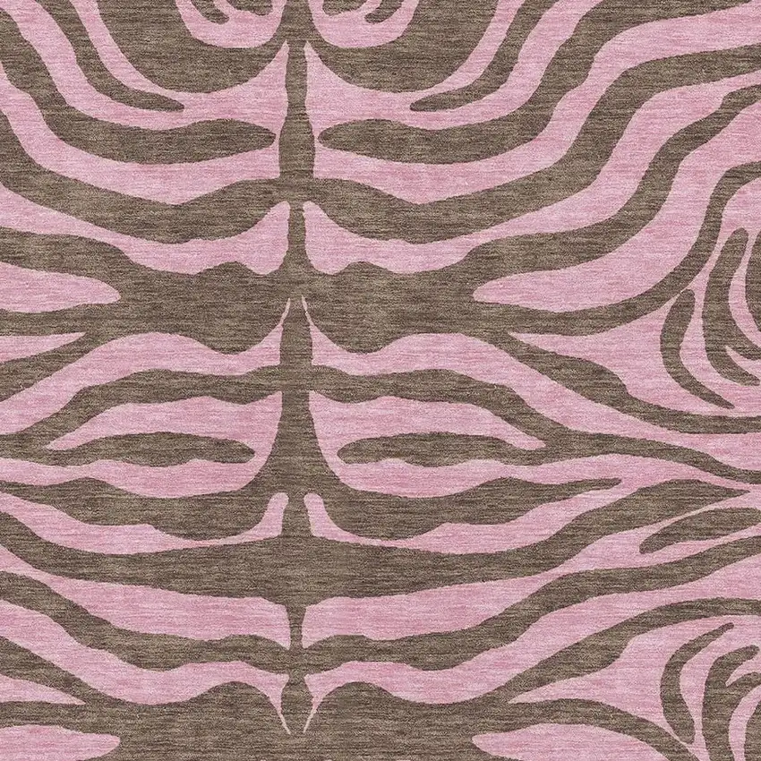 Brown And Pink Animal Print Washable Area Rug With UV Protection Photo 2