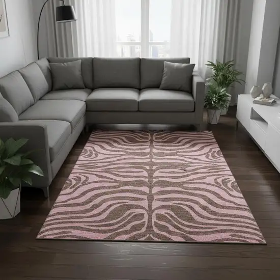 Brown And Pink Animal Print Washable Area Rug With UV Protection Photo 2