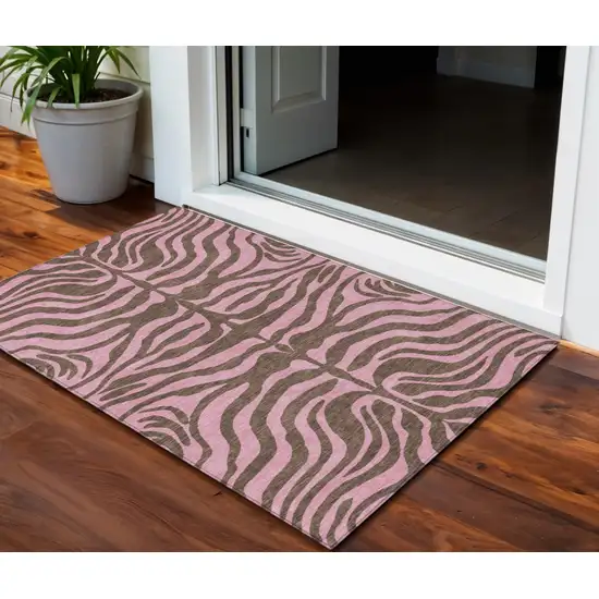 Brown And Pink Animal Print Washable Indoor Outdoor Area Rug Photo 1