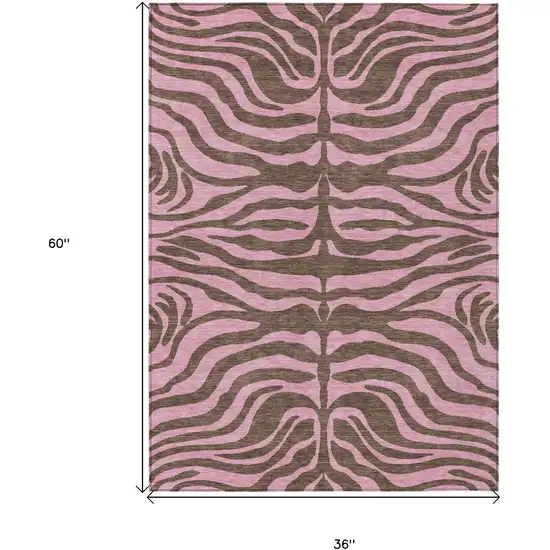 Brown And Pink Animal Print Washable Indoor Outdoor Area Rug Photo 7