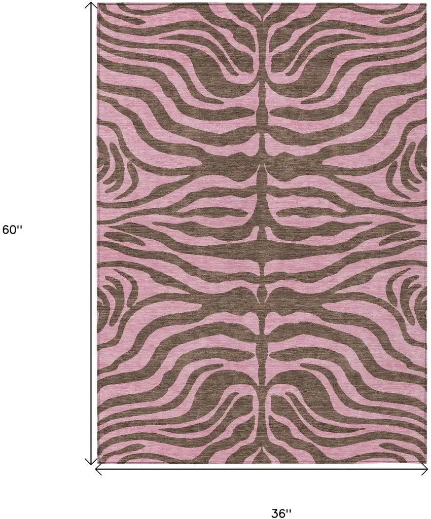 Brown And Pink Animal Print Washable Indoor Outdoor Area Rug Photo 7