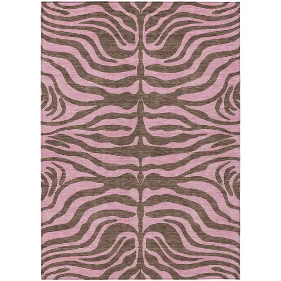 Brown And Pink Animal Print Washable Indoor Outdoor Area Rug Photo 2