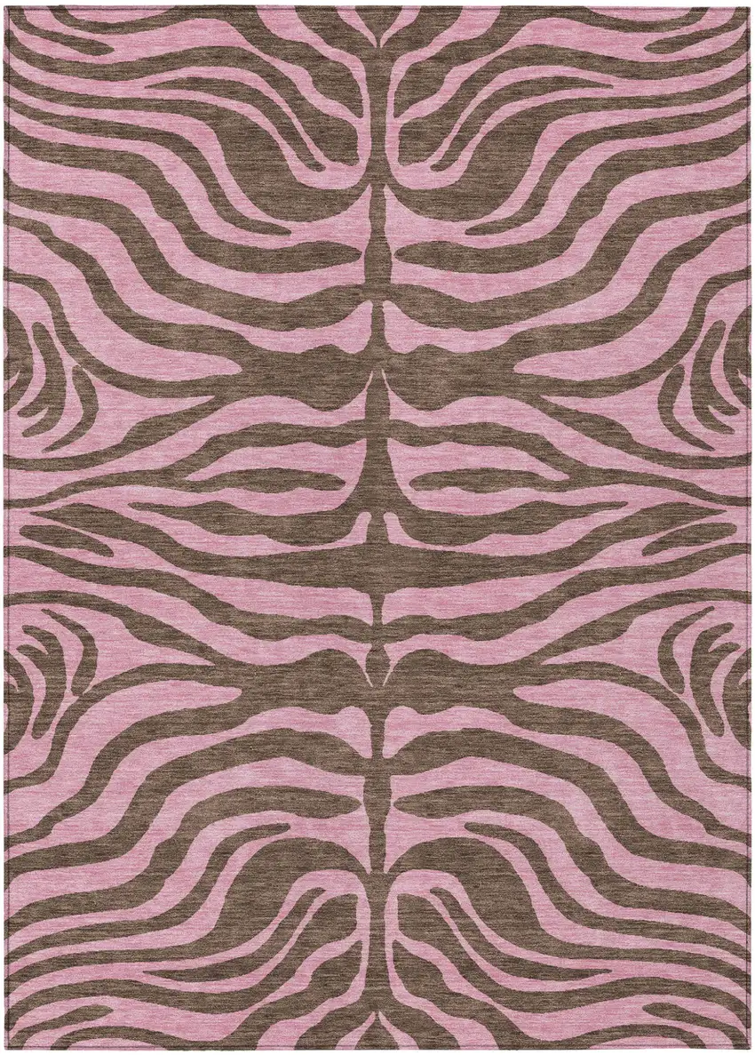 Brown And Pink Animal Print Washable Indoor Outdoor Area Rug Photo 2