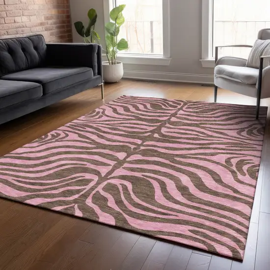 Brown And Pink Animal Print Washable Indoor Outdoor Area Rug Photo 8