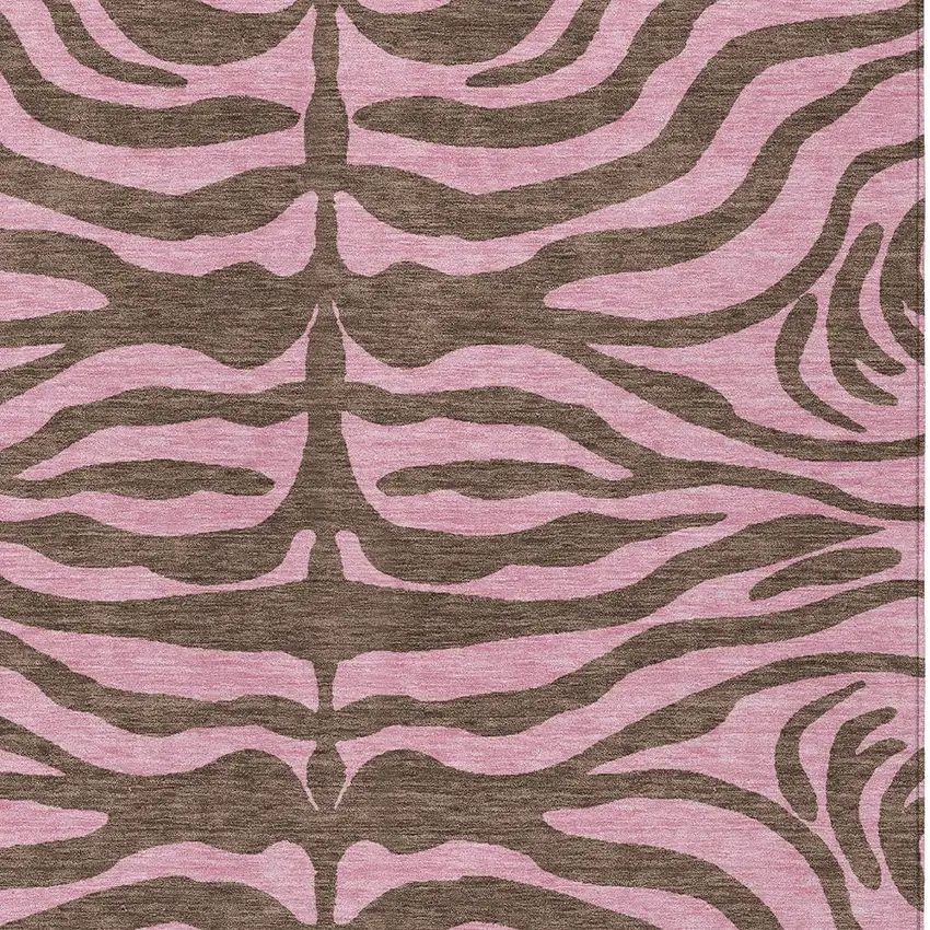 Brown And Pink Animal Print Washable Indoor Outdoor Area Rug Photo 5