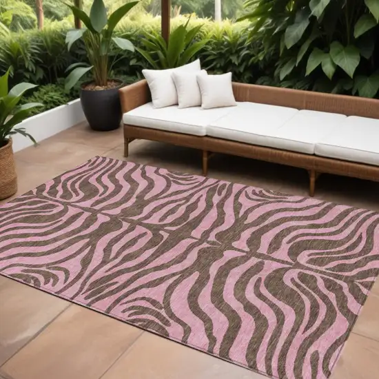 Brown And Pink Animal Print Washable Indoor Outdoor Area Rug Photo 1