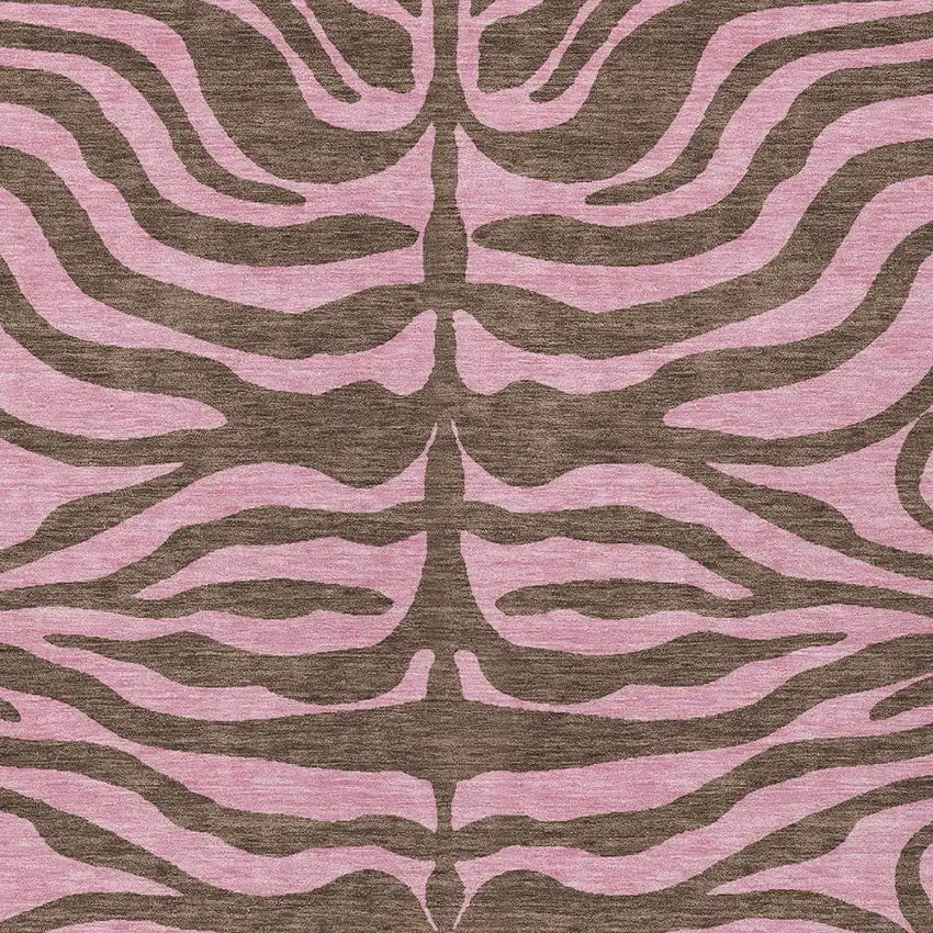Brown And Pink Animal Print Washable Indoor Outdoor Area Rug Photo 5