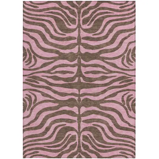 Brown And Pink Animal Print Washable Indoor Outdoor Area Rug Photo 6
