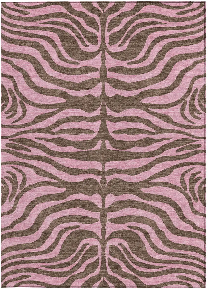 Brown And Pink Animal Print Washable Indoor Outdoor Area Rug Photo 6