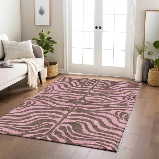 Brown And Pink Animal Print Washable Indoor Outdoor Area Rug Photo 9