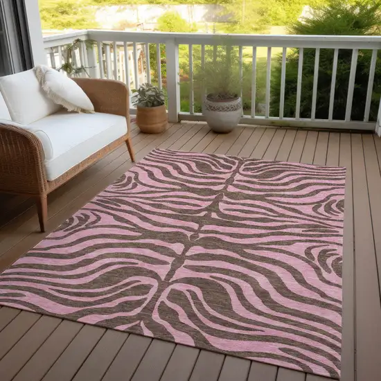 Brown And Pink Animal Print Washable Indoor Outdoor Area Rug Photo 7