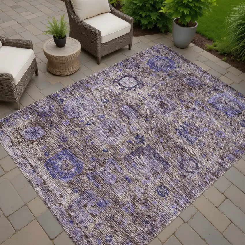 Brown And Plum Abstract Washable Indoor Outdoor Area Rug Photo 7